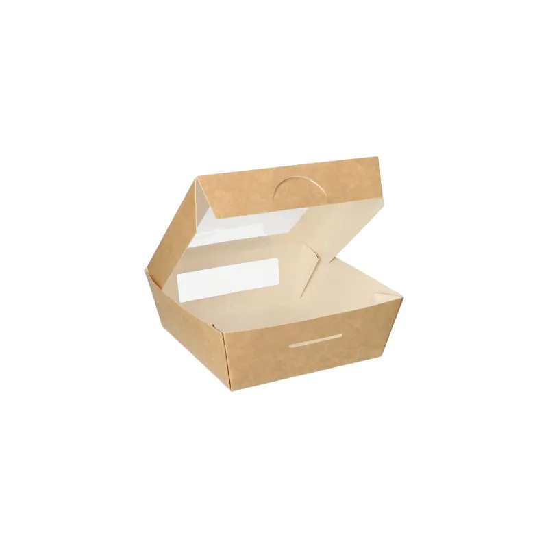 Feinkostboxen, Pappe mit Sichtfenster aus PLA eckig 750 ml 14 x 14 cm x 5 cm - Bild 1 Feinkostboxen, Pappe mit Sichtfenster aus PLA eckig 750 ml 14 x 14 cm x 5 cm - Bild 1