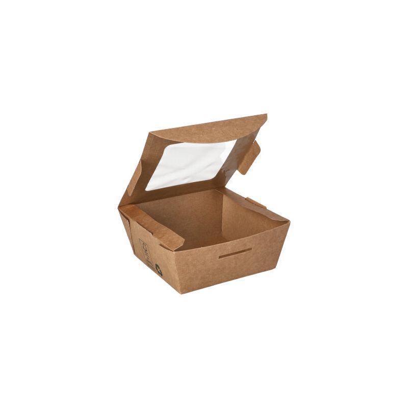 Feinkostboxen, Pappe mit Sichtfenster aus PLA "pure" eckig 350 ml 11 x 11 cm x 4,5 cm "100% Fair" - Bild 1 Feinkostboxen, Pappe mit Sichtfenster aus PLA "pure" eckig 350 ml 11 x 11 cm x 4,5 cm "100% Fair" - Bild 1
