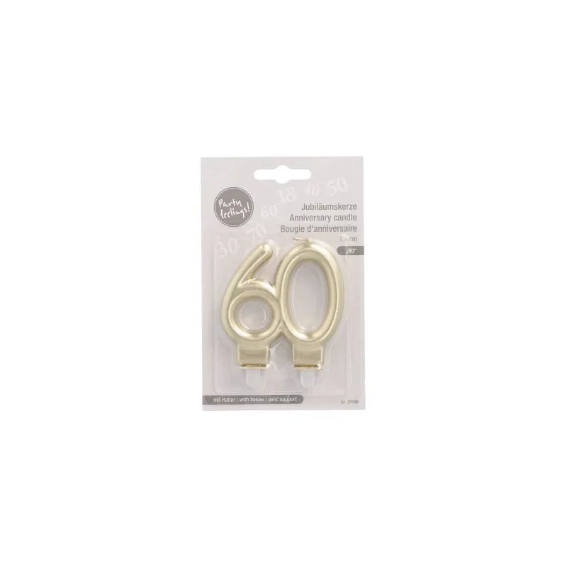 Jubiläumskerzen mit Halter 7 cm gold "60" - Bild 2