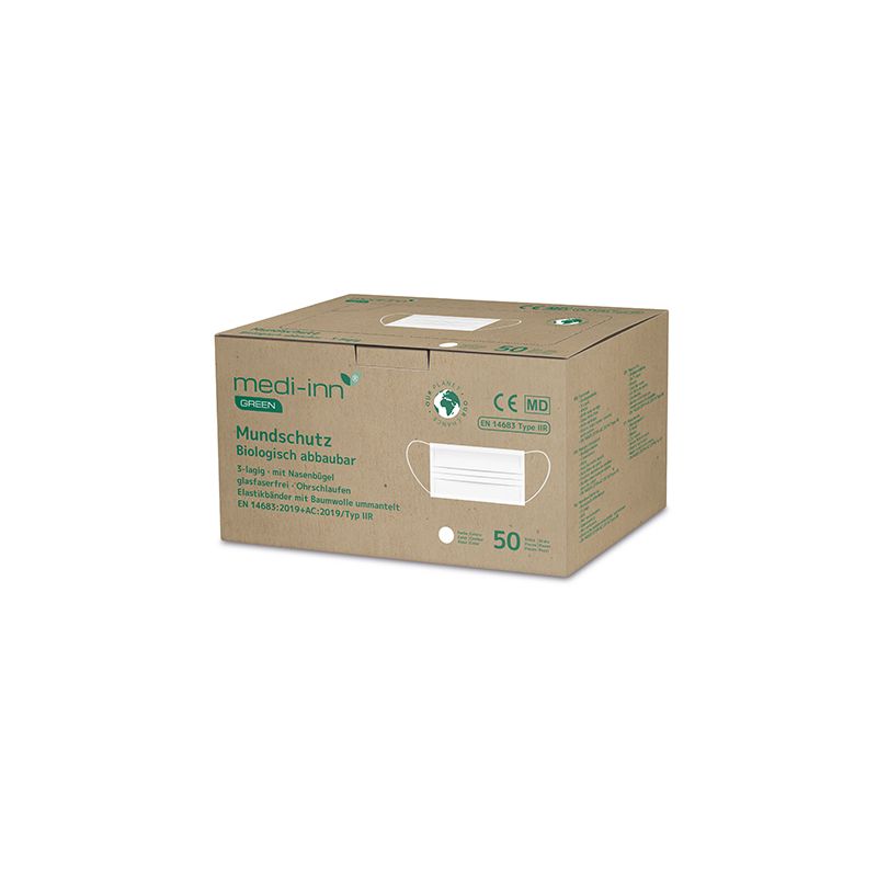 "Medi-Inn® GREEN" Mundschutz 9,5 cm x 17,5 cm weiss 3-lagig, biologisch abbaubar - Bild 1 "Medi-Inn® GREEN" Mundschutz 9,5 cm x 17,5 cm weiss 3-lagig, biologisch abbaubar - Bild 1