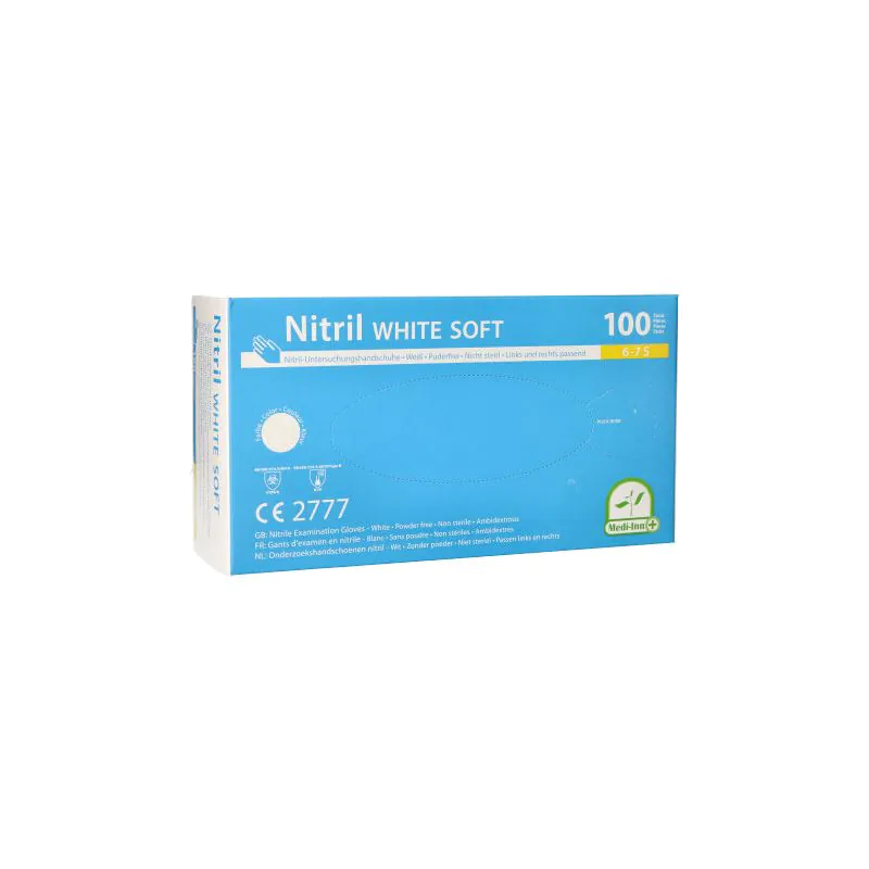 Nitrilhandschuhe, puderfrei, weiss, Größe S, "Medi-Inn®", "White Soft"
 - Bild 1