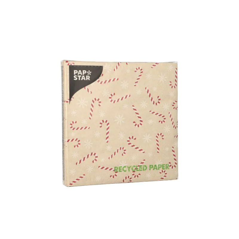 Servietten, 3-lagig 1/4-Falz 33 x 33 cm natur "Candy Canes" aus recyceltem Papier - Bild 2