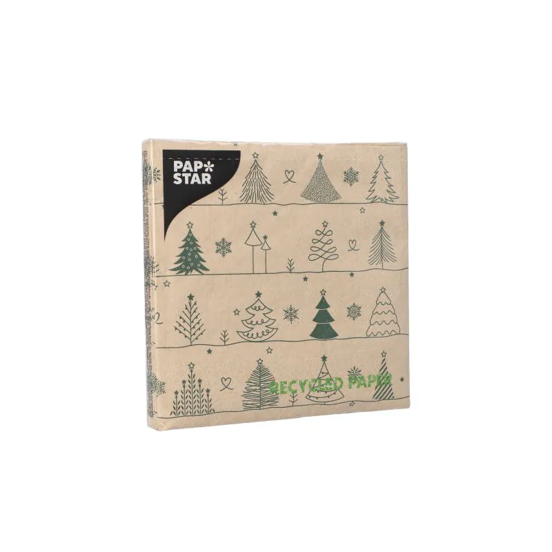 Servietten, 3-lagig 1/4-Falz 33 x 33 cm natur "Various X-Mas Trees" aus recyceltem Papier - Bild 2