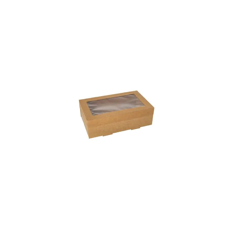 Transport- und Catering-Kartons, Pappe eckig 15,3 x 25,5 cm braun mit separatem Deckel und Sichtfenster aus PET - Bild 1 Transport- und Catering-Kartons, Pappe eckig 15,3 x 25,5 cm braun mit separatem Deckel und Sichtfenster aus PET - Bild 1