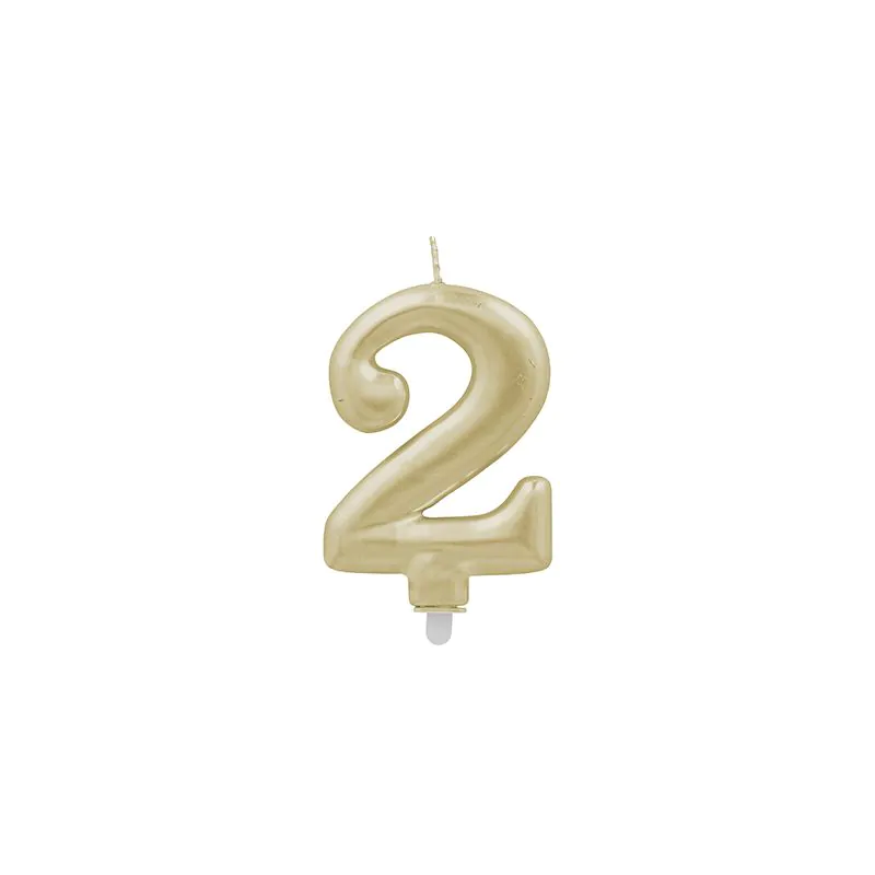 Zahlenkerze mit Halter 7 cm gold "2" - Bild 1 Zahlenkerze mit Halter 7 cm gold "2" - Bild 1