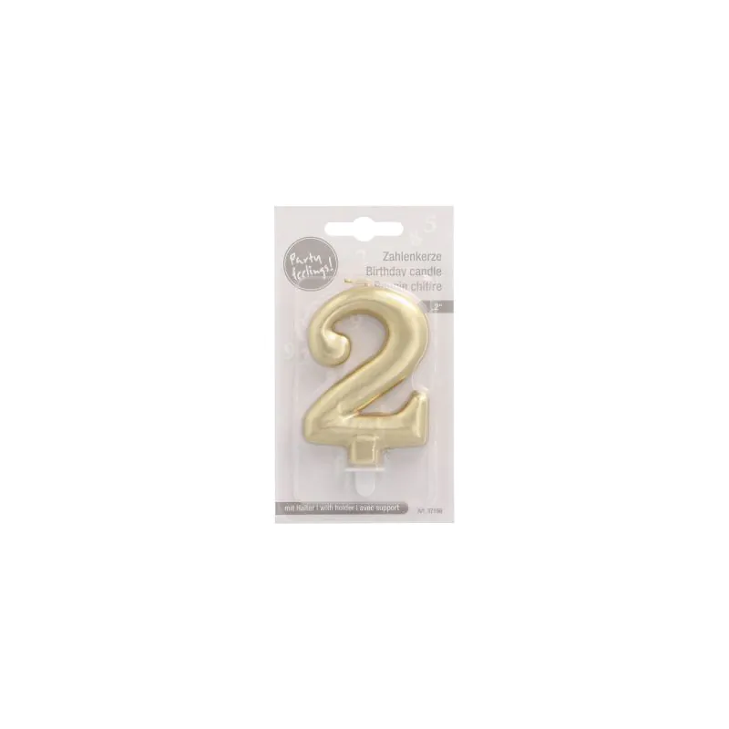 Zahlenkerze mit Halter 7 cm gold "2" - Bild 2