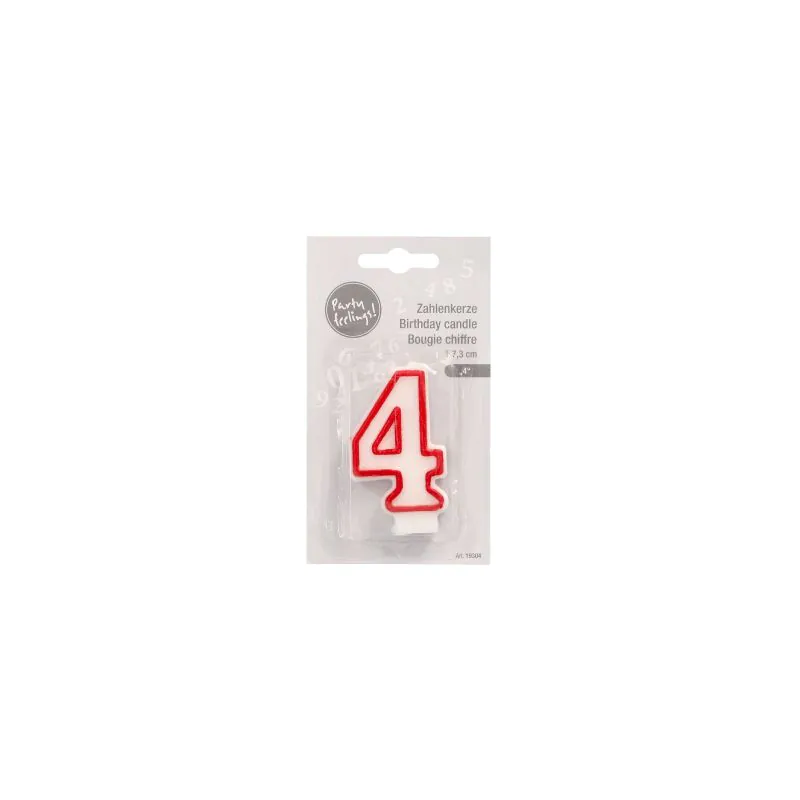 Zahlenkerzen 7,3 cm weiss "4" mit rotem Rand - Bild 2