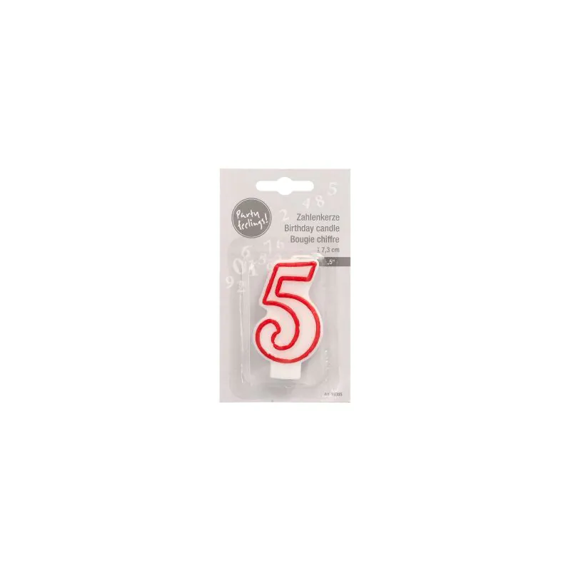 Zahlenkerzen 7,3 cm weiss "5" mit rotem Rand - Bild 2