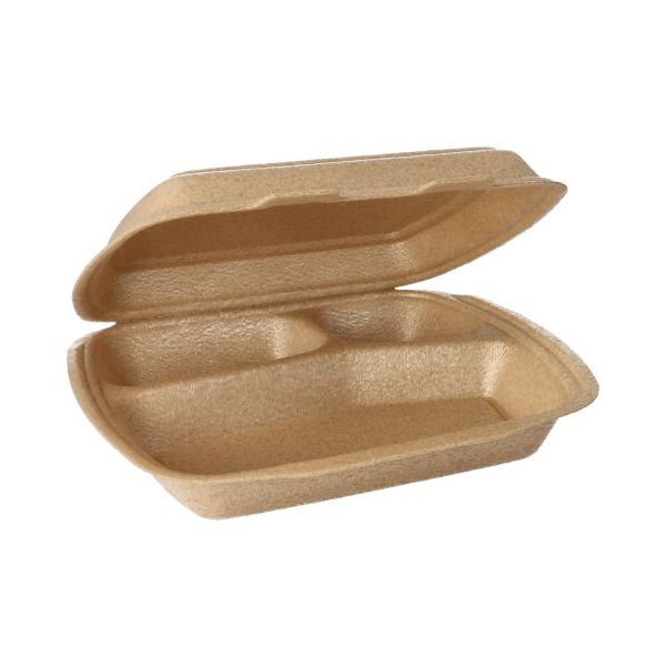 Menüboxen mit Klappdeckel, XPP 3-geteilt 20,5 x 24 cm beige - Bild 1