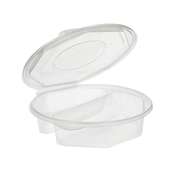 Menüboxen mit Klappdeckeln 900 ml, PP 2-geteilt 21,5 x 21,5 cm transparent 8-eckig - Bild 1