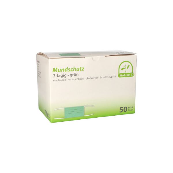 Mundschutz 3-lagig, Type IIR, mit Nasenbügel, zum Binden, grün - Bild 2