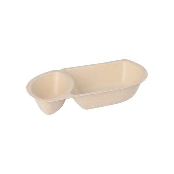 Snacktrays aus Zuckerrohr natur, 2-geteilt 9,7 x 17,6 cm x 3,2 cm - Bild 1