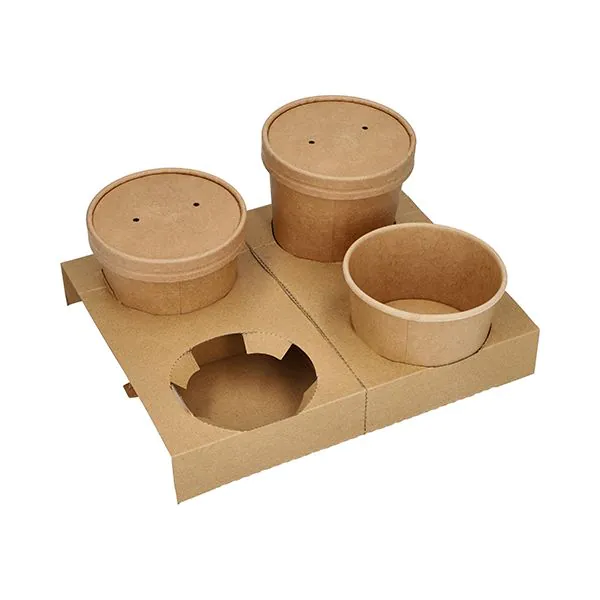 Tragetabletts, Pappe, braun, "pure", 3,6 x 19,8 x 24,1 cm, für 4 Suppenbecher - Bild 2