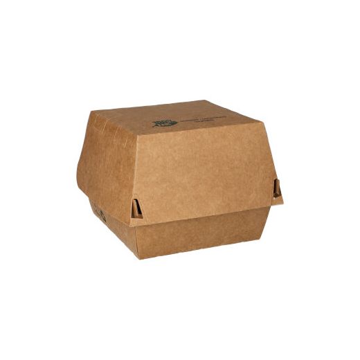 Hamburgerbox tillverkad av färskfiberkartong 7,8 cm x 9 cm x 9 cm brun "100% Fair" 1