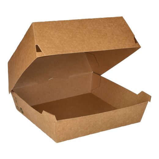 Hamburgerbox tillverkad av färskfiberkartong "pure" 9 cm x 15,5 cm x 15,5 cm brun (Extra stor) 1