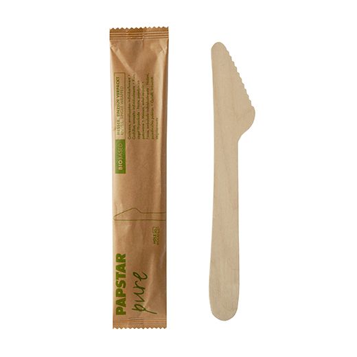Kniv, trä "pure" 16,5 cm natur singel förpackad i papperspåse 1