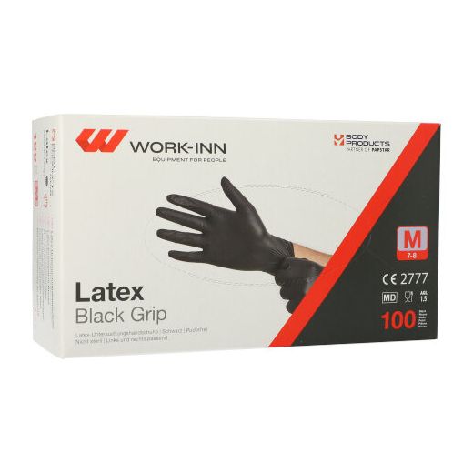 "WORK-INN/PS" Handskar, latex puderfri "Black Grip" svart Storlek M 1
