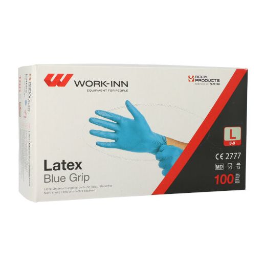 "WORK-INN" Handskar, latex puderfri blå "Blue Grip" Storlek L 1