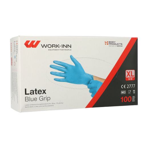 "WORK-INN" Handskar, latex puderfri blå "Blue Grip" Storlek XL 1