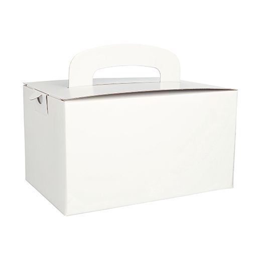 Lunch-Box, papp kantig 12,5 cm x 15,5 cm x 22,5 cm vit med handtag 1