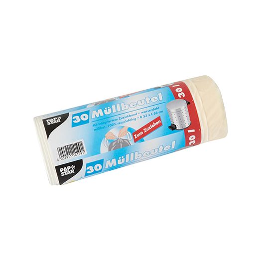 Sopsäck, förslutningsbar, LDPE 30 l 62 cm x 53 cm vit 1