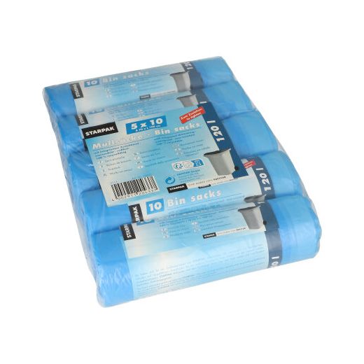 Sopsäck, förslutningsbar, HDPE 120 l 100 cm x 70 cm blå 1