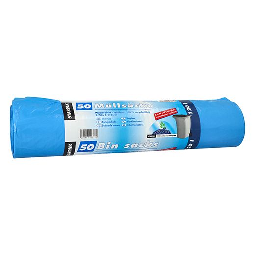 Sopsäck, HDPE 120 l 110 cm x 70 cm blå med biologiskt nedbrytbara tillsatser 1