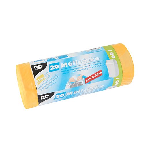 Sopsäck, förslutningsbar, HDPE 60 l 71 cm x 64,5 cm gul 1