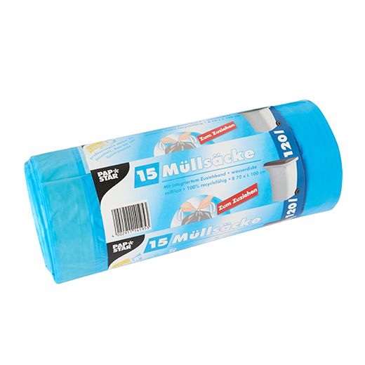 Sopsäck, förslutningsbar, LDPE 120 l 100 cm x 70 cm blå 1