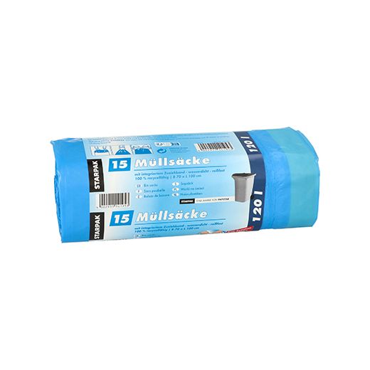 Sopsäck, förslutningsbar, LDPE 120 l 100 cm x 70 cm blå 1