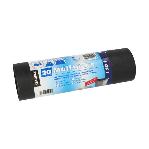 Sopsäck, förslutningsbar, LDPE 120 l 100 cm x 70 cm svart 1