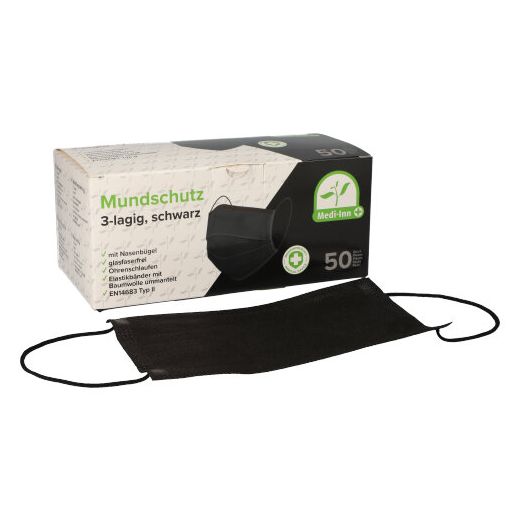 "Medi-Inn®" Munskydd Type II, 3-lags 9 cm x 17,5 cm svart med näsklämma 1