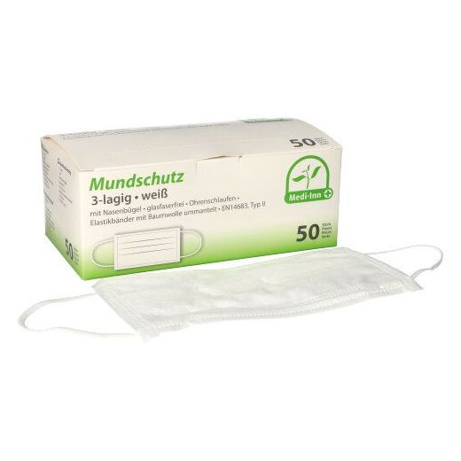 "Medi-Inn®" Mundschutz Type II 3-lagig 9 cm x 17,5 cm vit med näsklämma 1