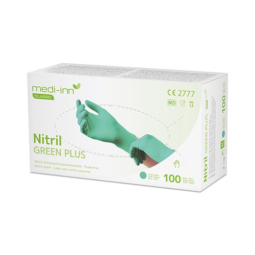 "Medi-Inn® Classic" Handskar, Nitril opudrade "Green Plus" grön Storlek S 1