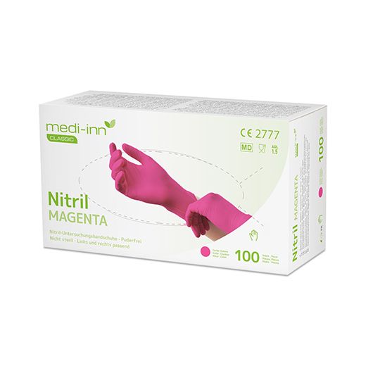 "Medi-Inn® Classic" Handskar, Nitril opudrade magenta "Nitril Magenta" Storlek XL 1