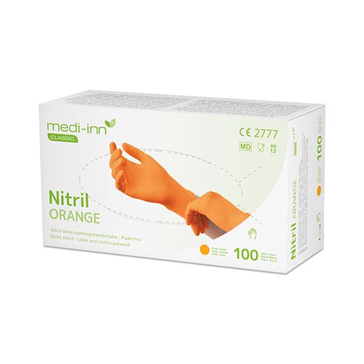 "Medi-Inn® Classic" Handskar, Nitril opudrade orange "Nitril Orange" Storlek L 1