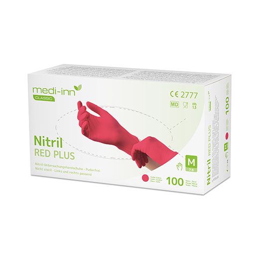 "Medi-Inn® Classic" Handskar, Nitril opudrade röd "Nitril Red Plus" Storlek M 1