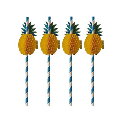 Sugrör av papper Ø 6 mm · 20 cm blå/vit "Pineapple" 1