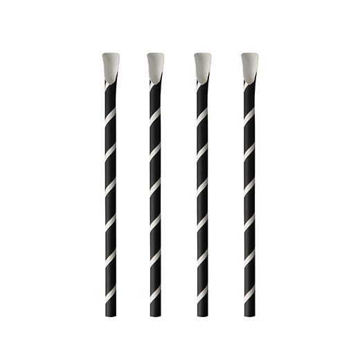 Sugrör med sked, papper "pure" Ø 8 mm · 20 cm svart/vit "Stripes" 1
