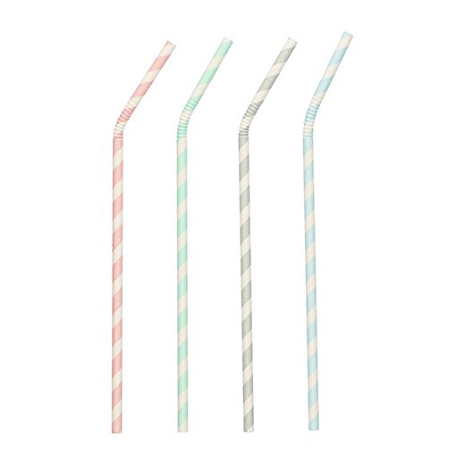 Sugrör av papper Ø 6 mm · 22 cm sorterade färger "Stripes" böjbart 1