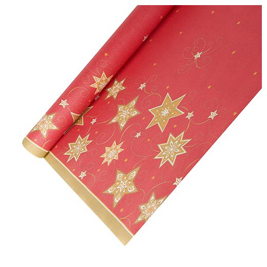 Duk, papper 6 m x 1,2 m röd "Just Stars" lackat 1