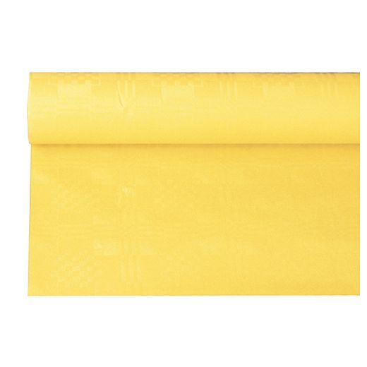 Pappersduk med damastprägling 6 m x 1,2 m gul 1