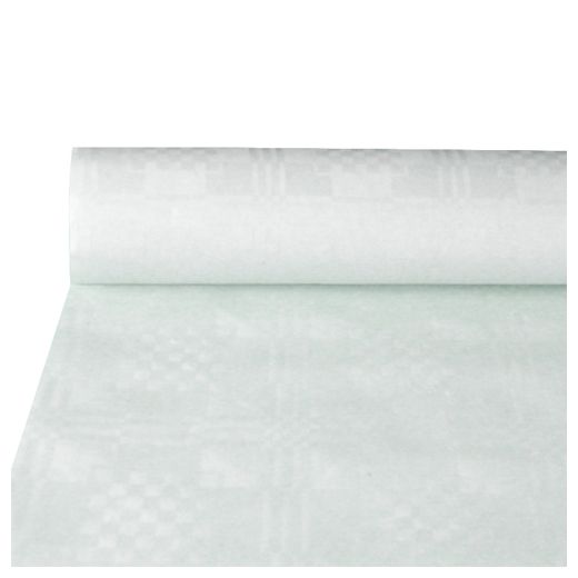Pappersduk med damastprägling 10 m x 1 m vit 1