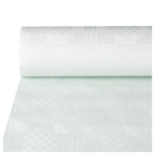 Pappersduk med damastprägling 25 m x 1 m vit 1