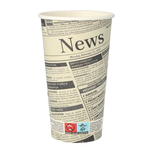 Bägare, papper "To Go" 0,5 l Ø 9 cm · 15 cm vit "Newsprint" 1