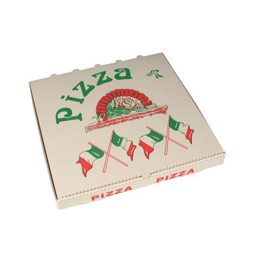 Pizzakartong, Cellulose kantig 33 cm x 33 cm x 4 cm "italiensk flagg" 1