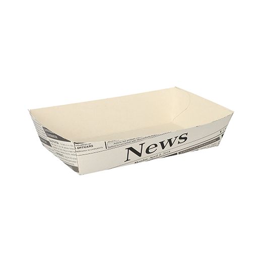Pommesbricka tillverkad av färskfiberkartong 3,8 cm x 8,5 cm x 15,5 cm vit "Newsprint" 1