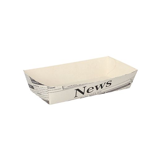 Pommesbricka tillverkad av färskfiberkartong 3,5 cm x 7 cm x 15 cm vit "Newsprint" 1