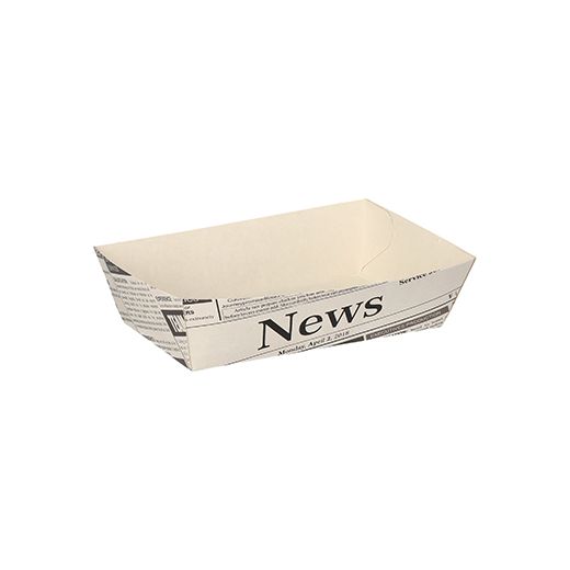 Pommesbricka tillverkad av färskfiberkartong 3,5 cm x 7 cm x 12 cm vit "Newsprint" 1