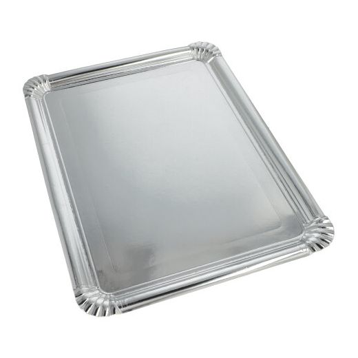 Serveringsfat, Papper, PET-belagd kantig 34 cm x 45,5 cm silver 1